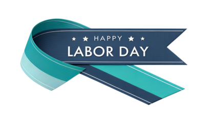 Happy labor day dark blue and teal ribbon on transparent background