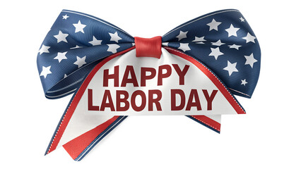 American flag bow tie with happy labor day greeting isolated on transparent background