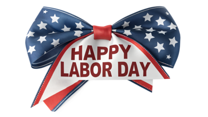 American flag bow tie with happy labor day greeting isolated on transparent background