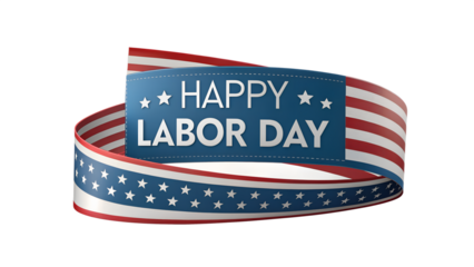 Happy labor day banner with american flag elements isolated on transparent background