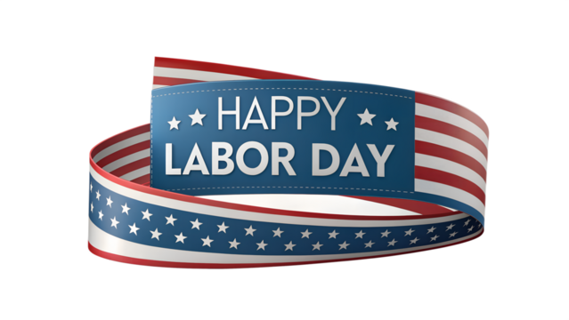 Happy labor day banner with american flag elements isolated on transparent background