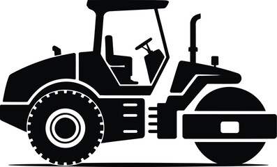 Fototapeta premium Road roller construction equipment silhouette banner