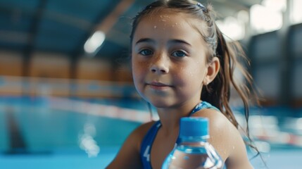 A young gymnast cooling down after a rigorous training session with a chilled bottle of cacao water.