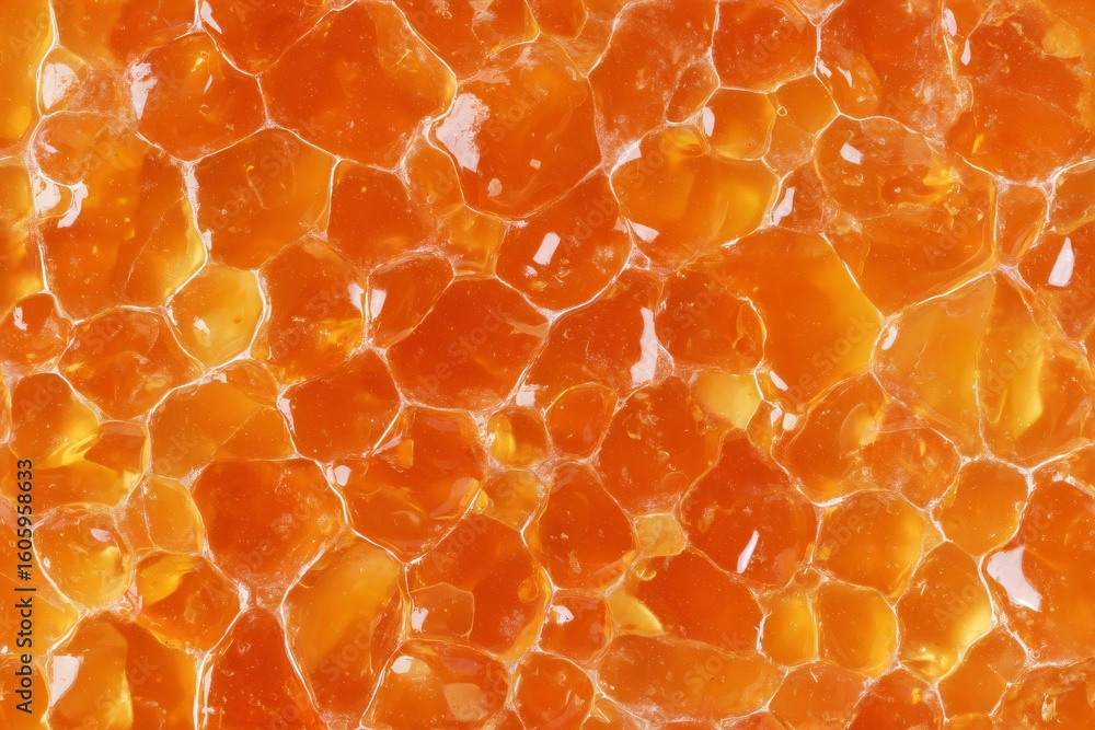 Poster abstract orange food pattern from above. textured background of bubbles and cells. full frame close 