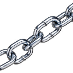 Obraz premium Metallic Chain: Close-up shot of a gleaming metallic chain links against a plain background, highlighting strength, connection, and industrial elements.
