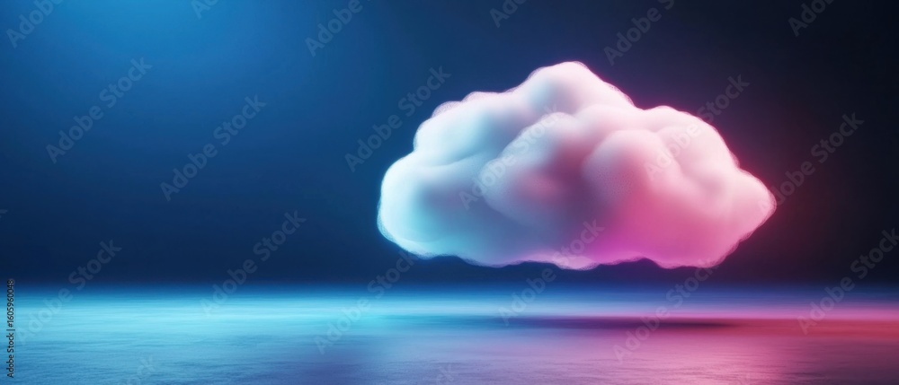 Poster a futuristic digital landscape with glowing blue cloud servers, representing the seamless of cyber s