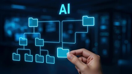 Artificial intelligence hand organizing digital folder structure for automatic task management and efficient ai technology automation system - Powered by Adobe