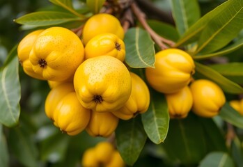 Ripe citrus oranges hang heavy on a leafy branch, bursting with healthy summer freshness in a vibrant garden