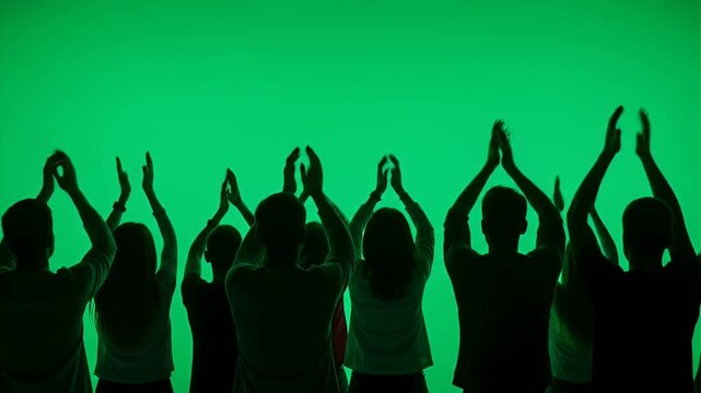 Silhouetted Crowd Applauding on Green Screen Background: Dynamic Footage for Events and Celebrations Showcase