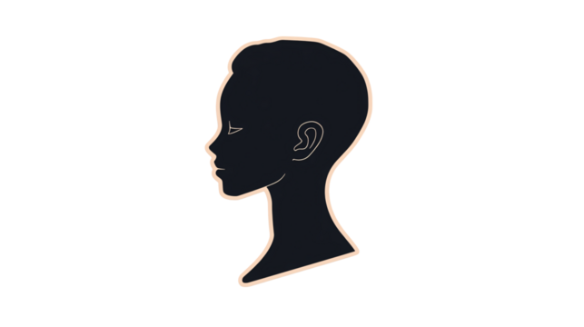 Silhouette of a person with short hair facing to the left