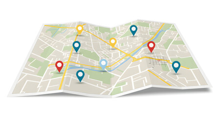 Fototapeta premium Folded Street Map with Location Pins