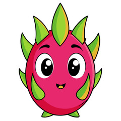 Obraz premium Cute cartoon dragon fruit with colorful spikes and funny face