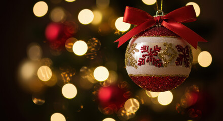 Christmas ornament on illuminated tree