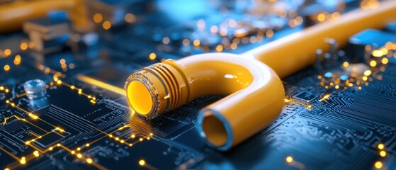 Detailed technical blueprint showcasing intricate industrial and engineering design elements in a yellow color scheme.
