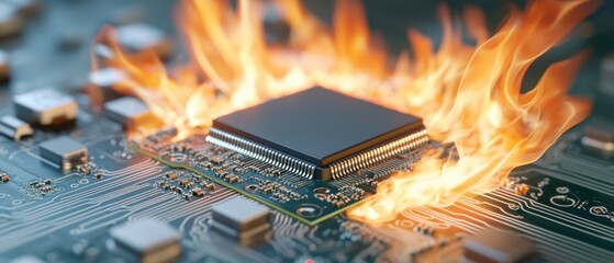 A powerful computer processor at the center of a dynamic, colorful display of swirling energy and motion, representing the advanced technology and performance capabilities of modern digital systems.