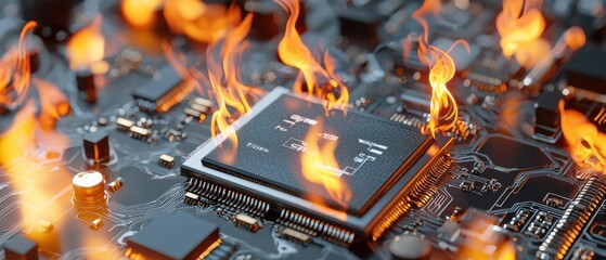 A powerful computer processor at the center of dynamic, swirling energy flows, symbolizing the speed and efficiency of advanced digital technologies.