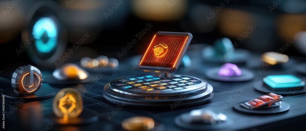 Poster a sleek and modern solar-powered calculator with a futuristic digital interface and advanced feature