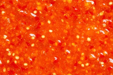 Red chili sauce texture with sliced pepper and seeds. Food seamless pattern concept for culinary ingredient background.