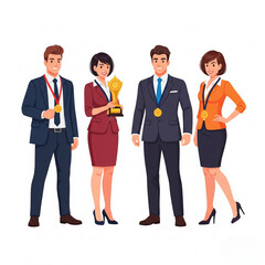 Fototapeta premium flat style of a four of diverse people in business attire running in a race.