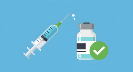 Fototapeta premium Vaccination Ready: Syringe and Vial with Checkmark