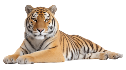 Tiger isolated transparent background lying down with calm
