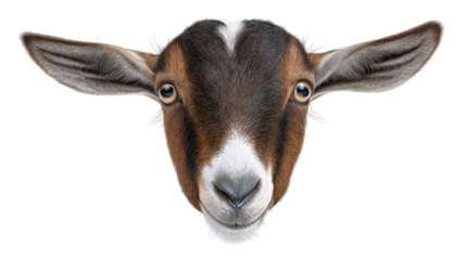Isolated goat head transparent background with detailed fur texture