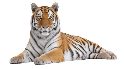 Obraz premium Tiger isolated on transparent background lying down calmly