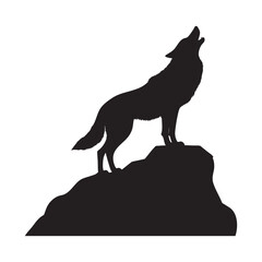 Silhouette of a Wolf Howling on a Rocky Ledge, Capturing Nature’s Mystique