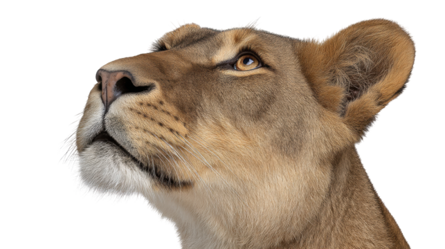 Lioness isolated transparent background with detailed fur