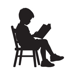 Silhouette of a Child Sitting on a Chair Reading a Book
