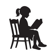Silhouette of Young Girl Sitting on Chair and Reading a Book