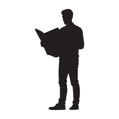 Silhouette of a Man Reading a Newspaper in Standing Position