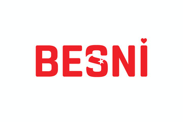 I Love BESNI, Typographic Design of I Love BESNI on a white background, Flag Typography of BESNI with heart, Vector design of I Love Turkey