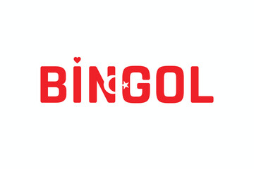 I Love BINGOL, Typographic Design of I Love BINGOL on a white background, Flag Typography of BINGOL with heart, Vector design of I Love Turkey