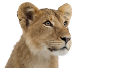 Lion cub isolated transparent background with detailed fur texture