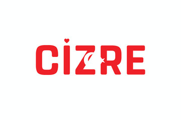 I Love CIZRE, Typographic Design of I Love CIZRE on a white background, Flag Typography of CIZRE with heart, Vector design of I Love Turkey