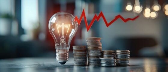 An abstract visualization depicting the increasing costs and inflation associated with electricity, shown through glowing, illuminated elements.