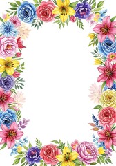 Obraz premium Watercolor Floral Frame with Roses Lilies and Leaves for Elegant Designs Invitation