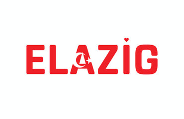 I Love ELAZIG, Typographic Design of I Love ELAZIG on a white background, Flag Typography of ELAZIG with heart, Vector design of I Love Turkey