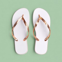 Fototapeta premium Pair of white flip-flops with rose gold straps