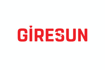 I Love GIRESUN, Typographic Design of I Love GIRESUN on a white background, Flag Typography of GIRESUN with heart, Vector design of I Love Turkey