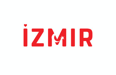 I Love IZMIR, Typographic Design of I Love IZMIR on a white background, Flag Typography of IZMIR with heart, Vector design of I Love Turkey
