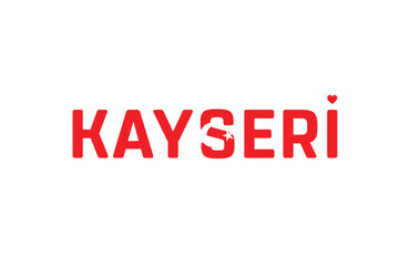 I Love KAYSERI, Typographic Design of I Love KAYSERI on a white background, Flag Typography of KAYSERI with heart, Vector design of I Love Turkey