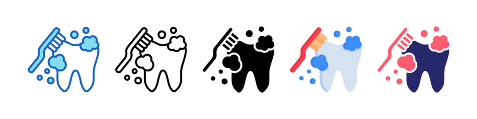 Teeth Cleaning Multiple Style Icon Set Collection.  