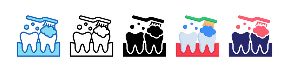 Toothbrushing Multiple Style Icon Set Collection.  
