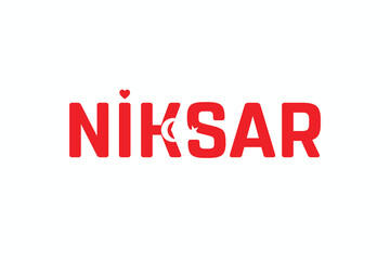 I Love NIKSAR, Typographic Design of I Love NIKSAR on a white background, Flag Typography of NIKSAR with heart, Vector design of I Love Turkey