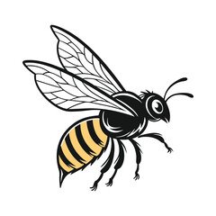 a bee with black and yellow wings.