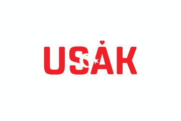 I Love USAK, Typographic Design of I Love USAK on a white background, Flag Typography of USAK with heart, Vector design of I Love Turkey
