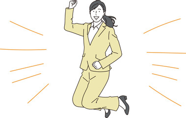 笑顔でジャンプをするビジネススーツの女性のイラスト素材