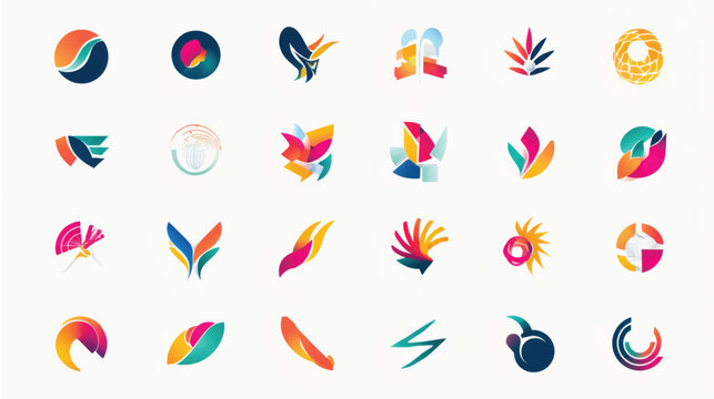 Vibrant abstract shapes and logos in a colorful collection.